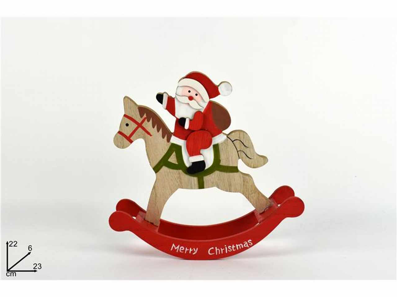 cavalluccio dondolo con babbo natale in legno cm23