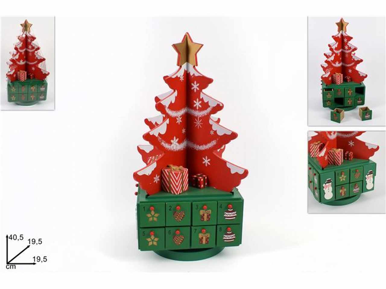 calendario avvento albero con cassetti 40,5x19,5x19,5cm