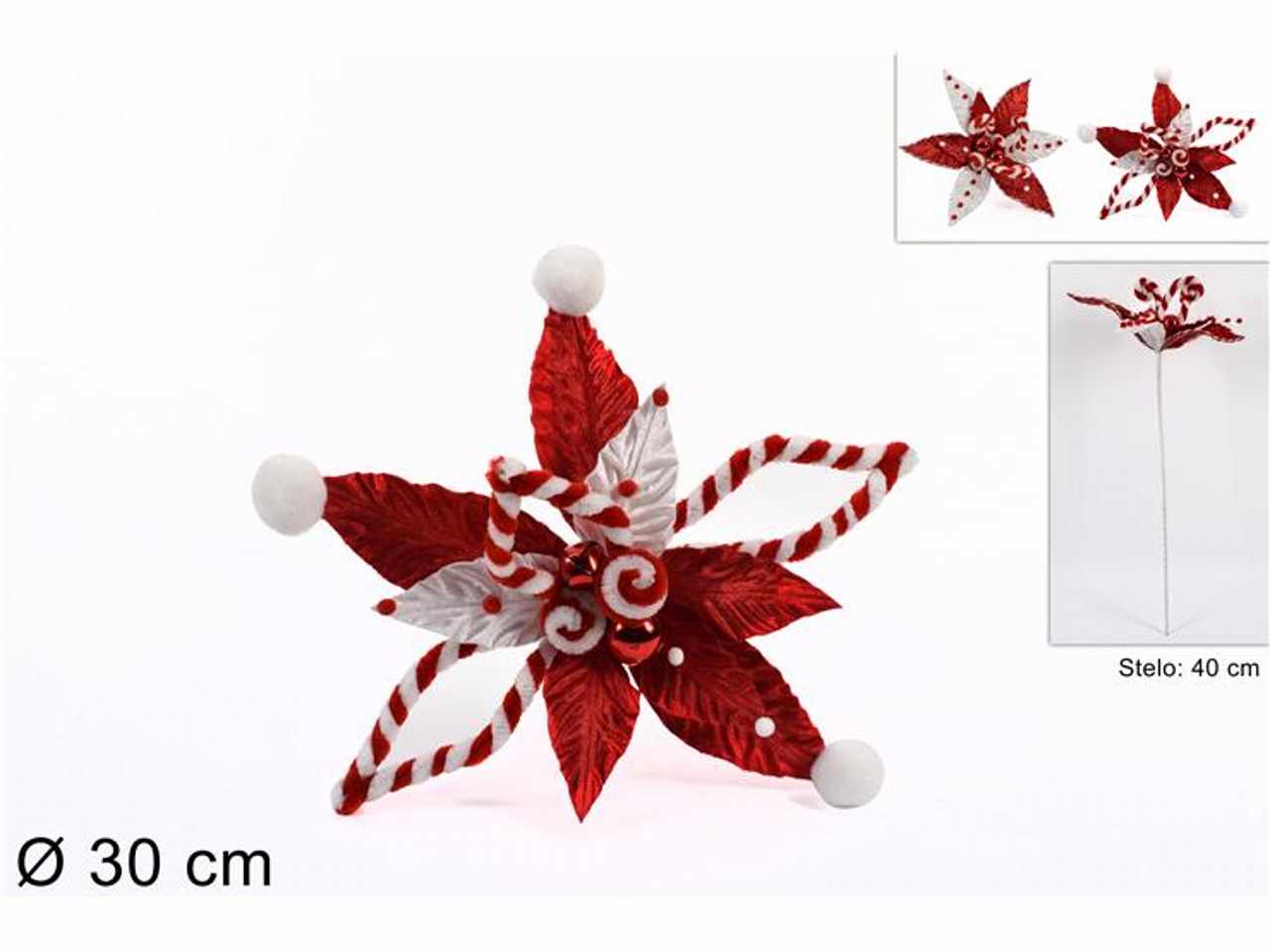 Fiore natalizio con bastoncini canditi 30cm