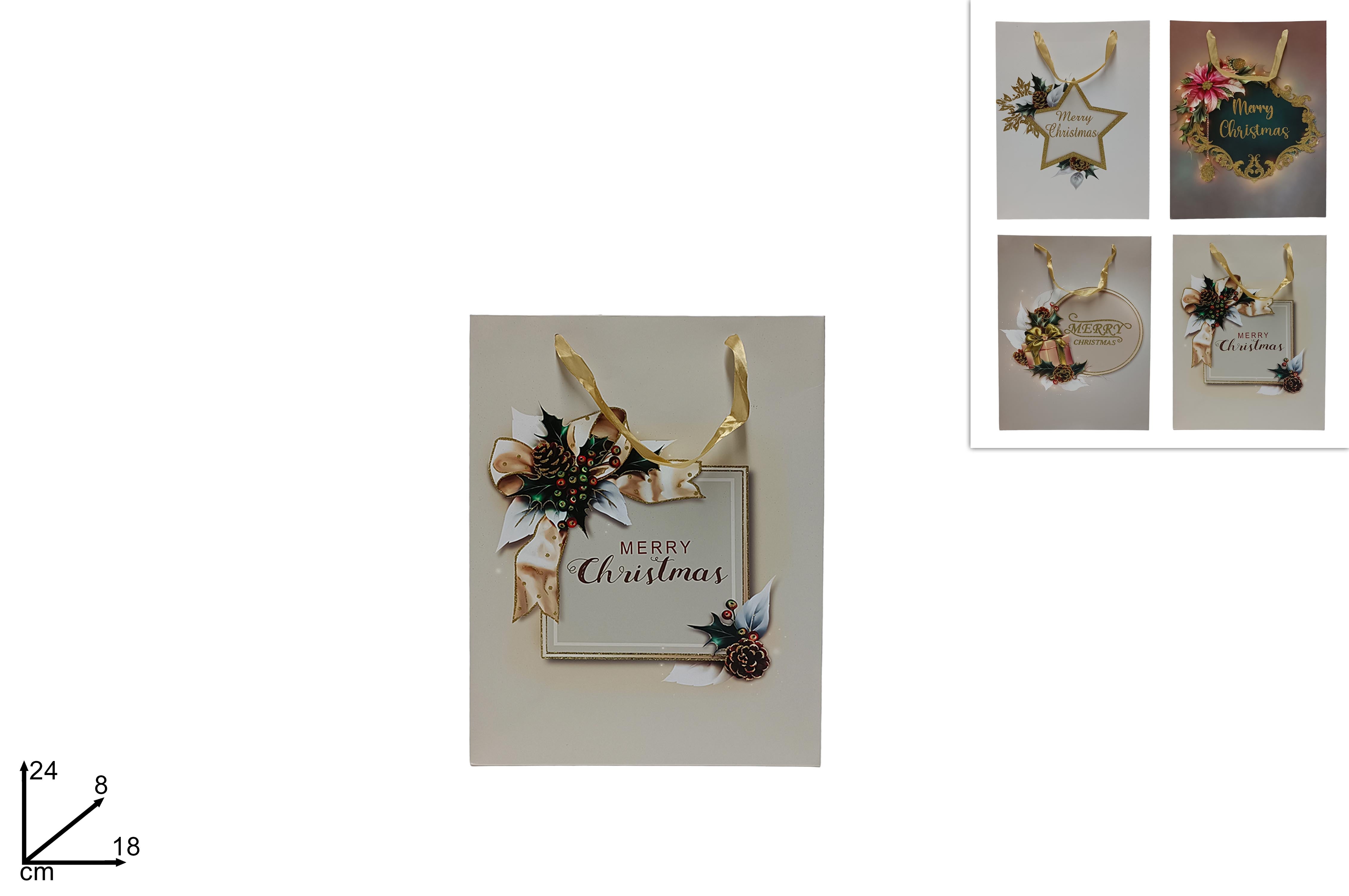 Busta regalo natalizia fantasia elegance misura 24x18x8cm in 4 assortimenti