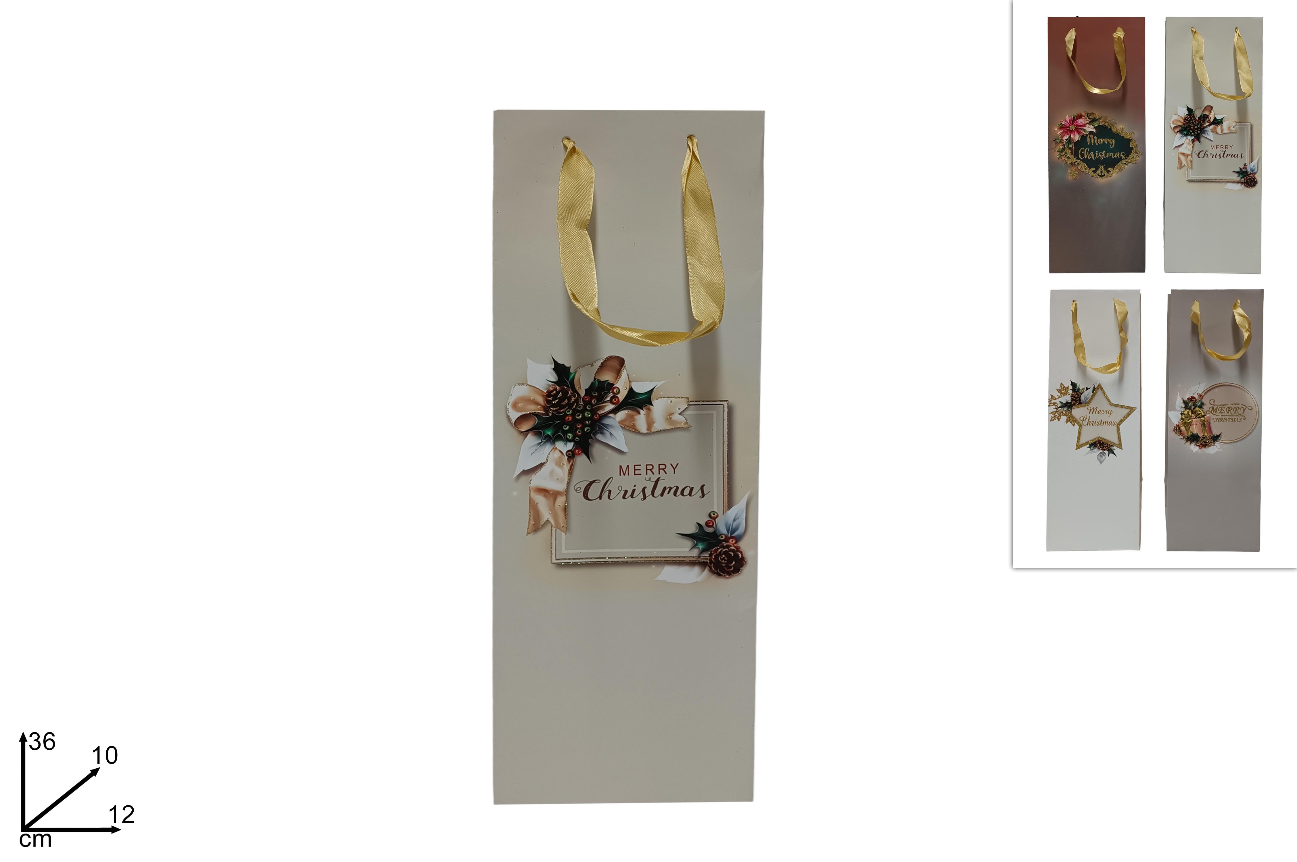 Busta regalo natalizia fantasia elegance misura 36x12x10cm in 4 assortimenti