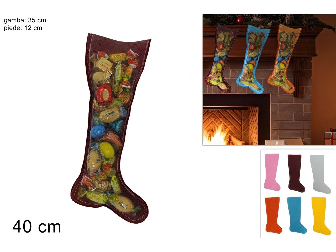 Calza della befana 40cm disponibile in vari colori