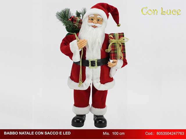 babbo nat.100cm rosso c/sacco/luce