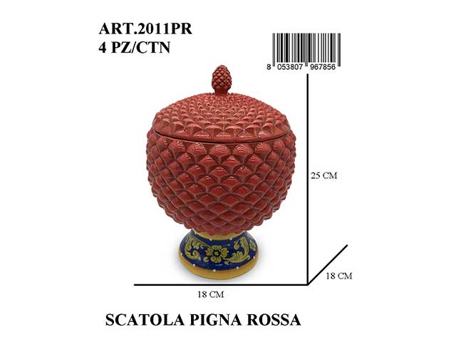 scatola pigna 25cm rossa 21011pr