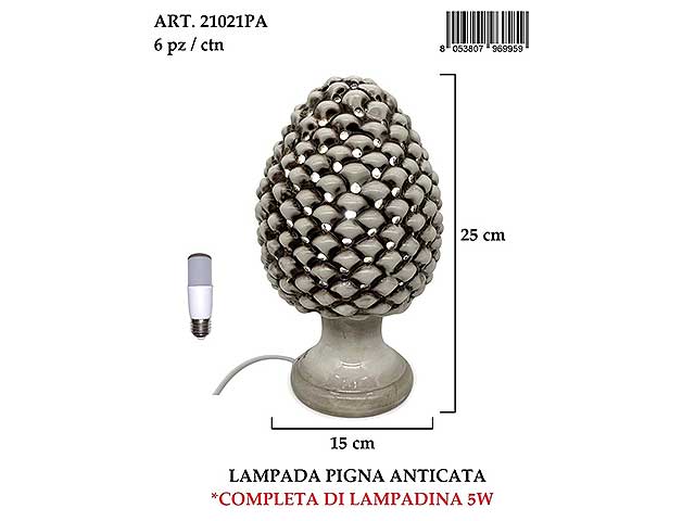Lampada pigna forata 25cm anticata 21021pa