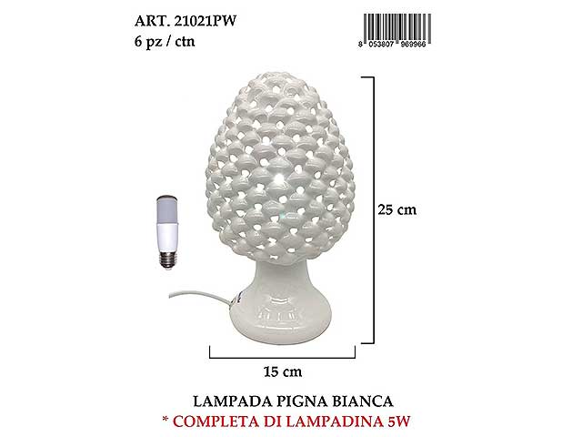 Lampada pigna forata 25cm bianca lucida 21021pw