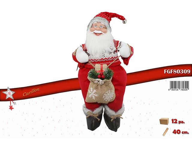 Babbo natale seduto carillon 40cm rosso