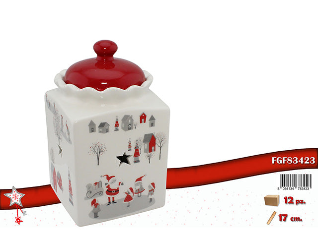 barattolo ceramica 12x17cm bianco/rosso