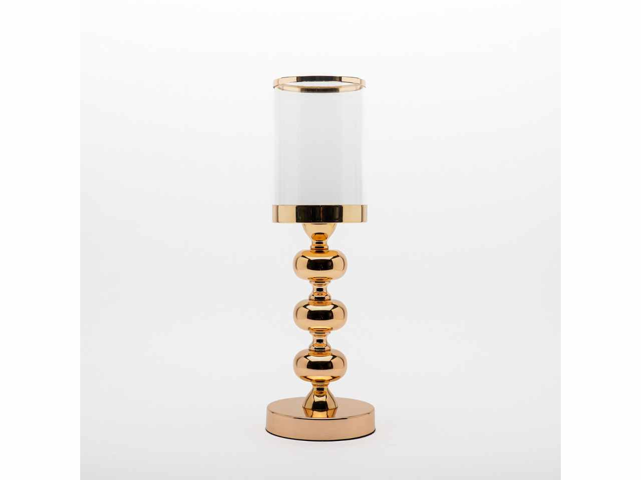 Porta candela con base a sfera oro 12x12x38cm