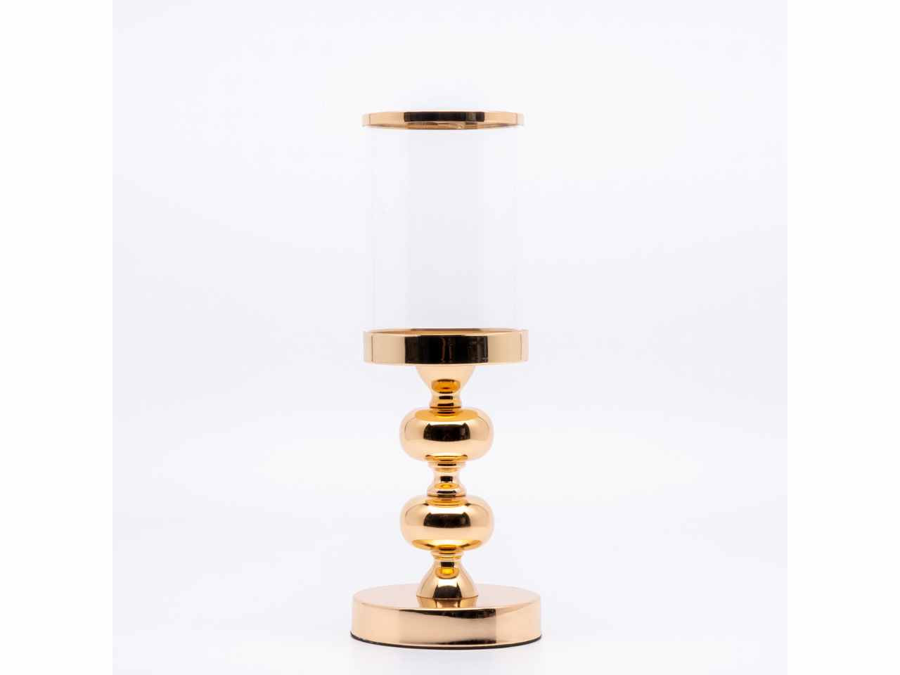 Porta candela con base a sfera oro 12x12x33cm