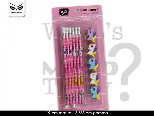 matita disegni mood con decorazioni, gommino e gomma di unicorno