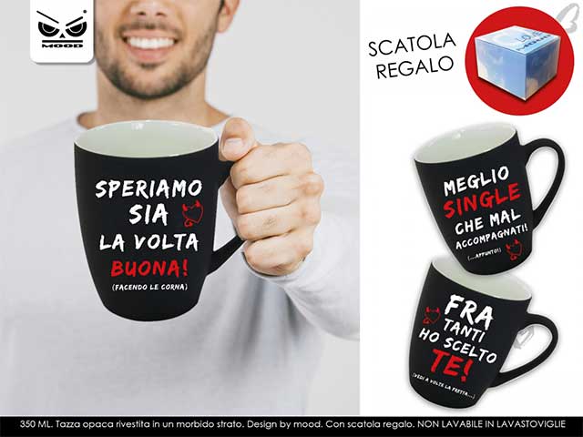 Tazza nera opaca amore senza zucchero confezione