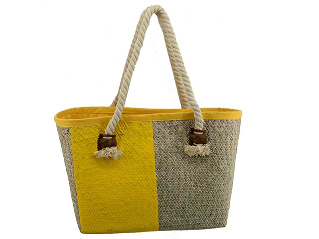 Borsa spiaggia giallo in paglia 43xh27cm