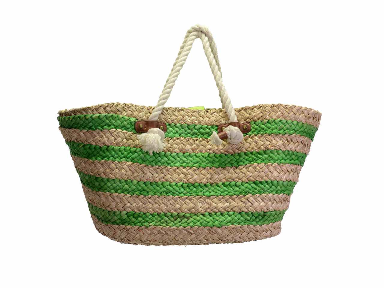 Borsa spiaggia verde naturale in paglia