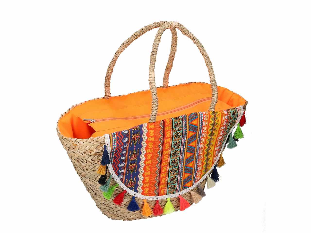 Borsa spiaggia arancione in paglia
