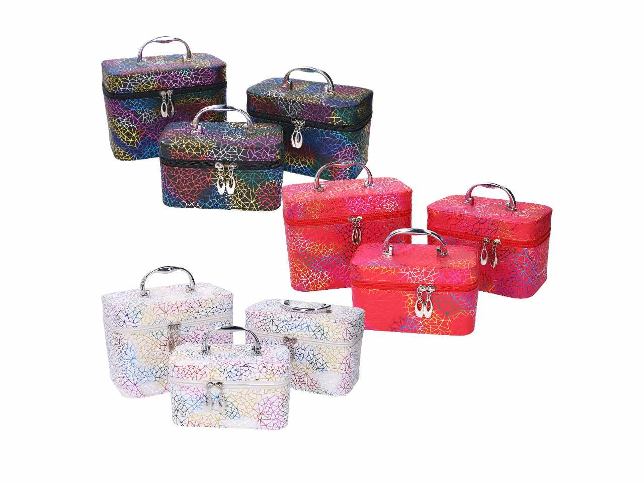 Beauty in ecopelle 3 pezzi con scritte colori assortiti cm19x10h10,5  cm21x13h13,5  cm23x15h16