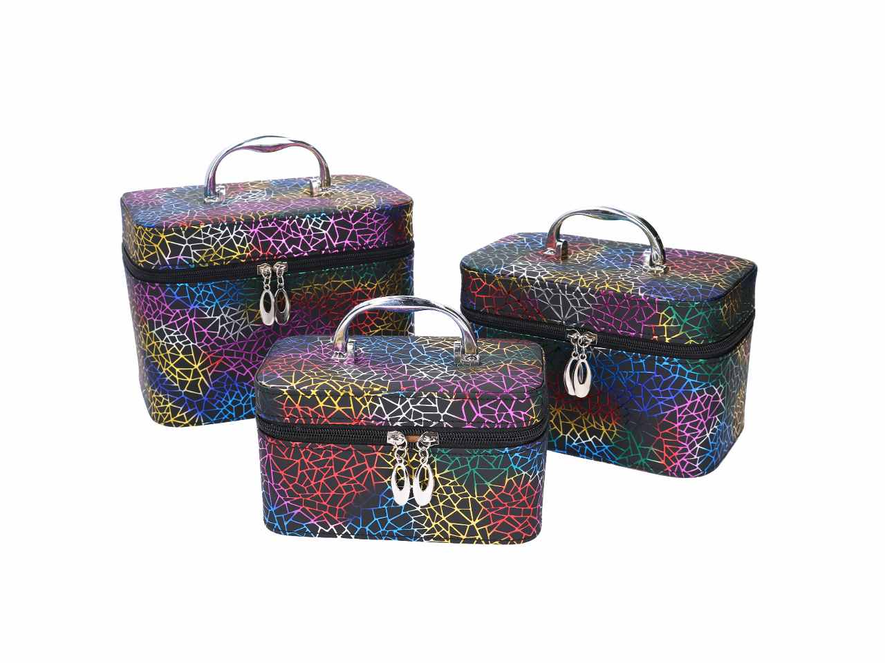 Beauty in ecopelle 3 pezzi con scritte colori assortiti cm19x10h10,5  cm21x13h13,5  cm23x15h16