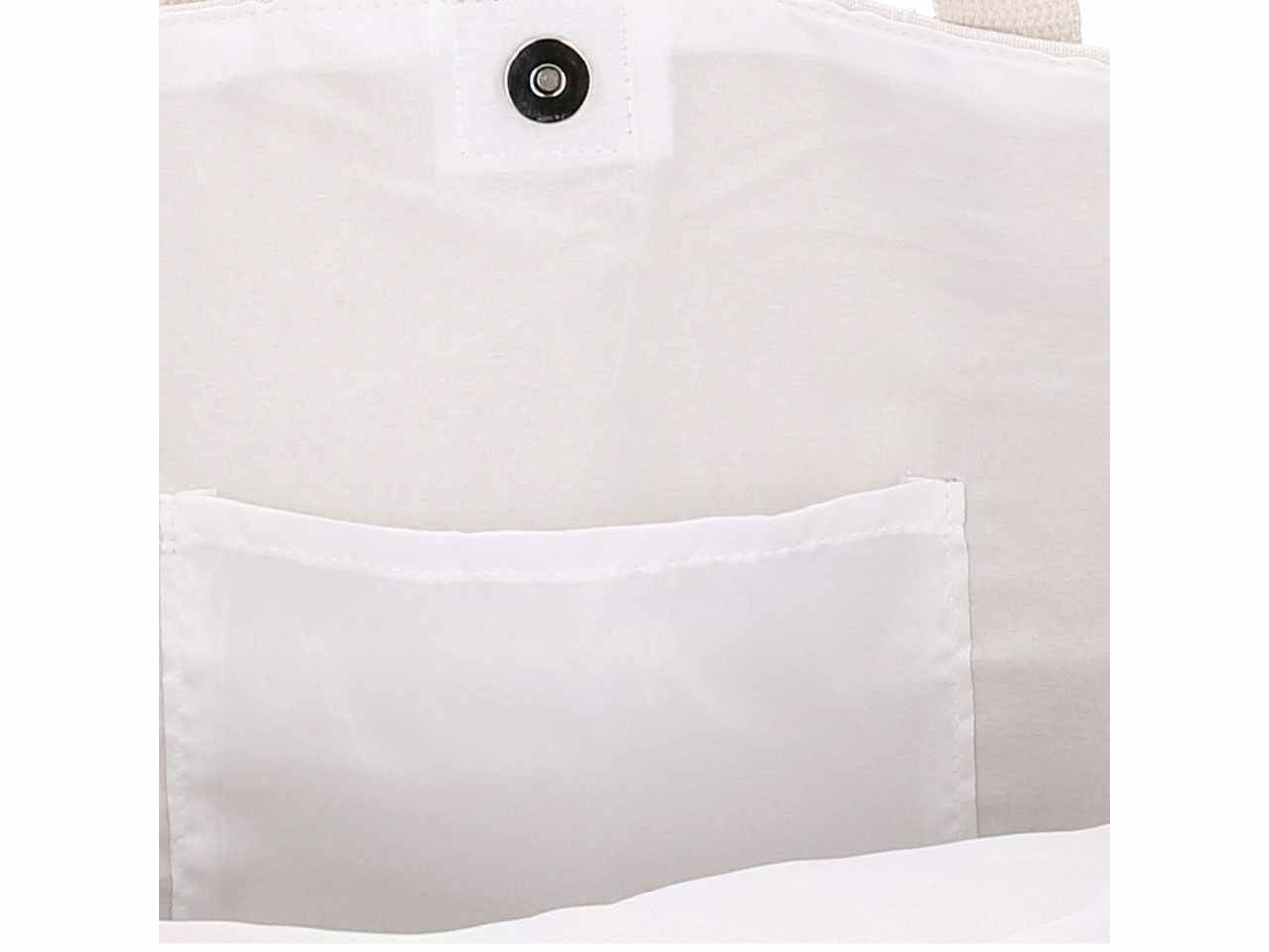Borsa spiaggia con ricamo azzurro in tessuto