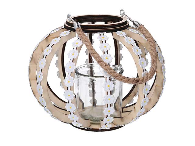 lanterna legno con fiori 28xh21 3723460000