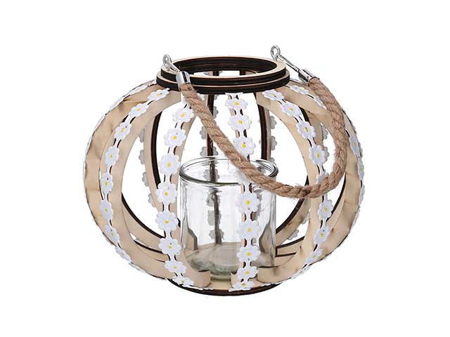 lanterna legno con fiori 24xh16 3723470000