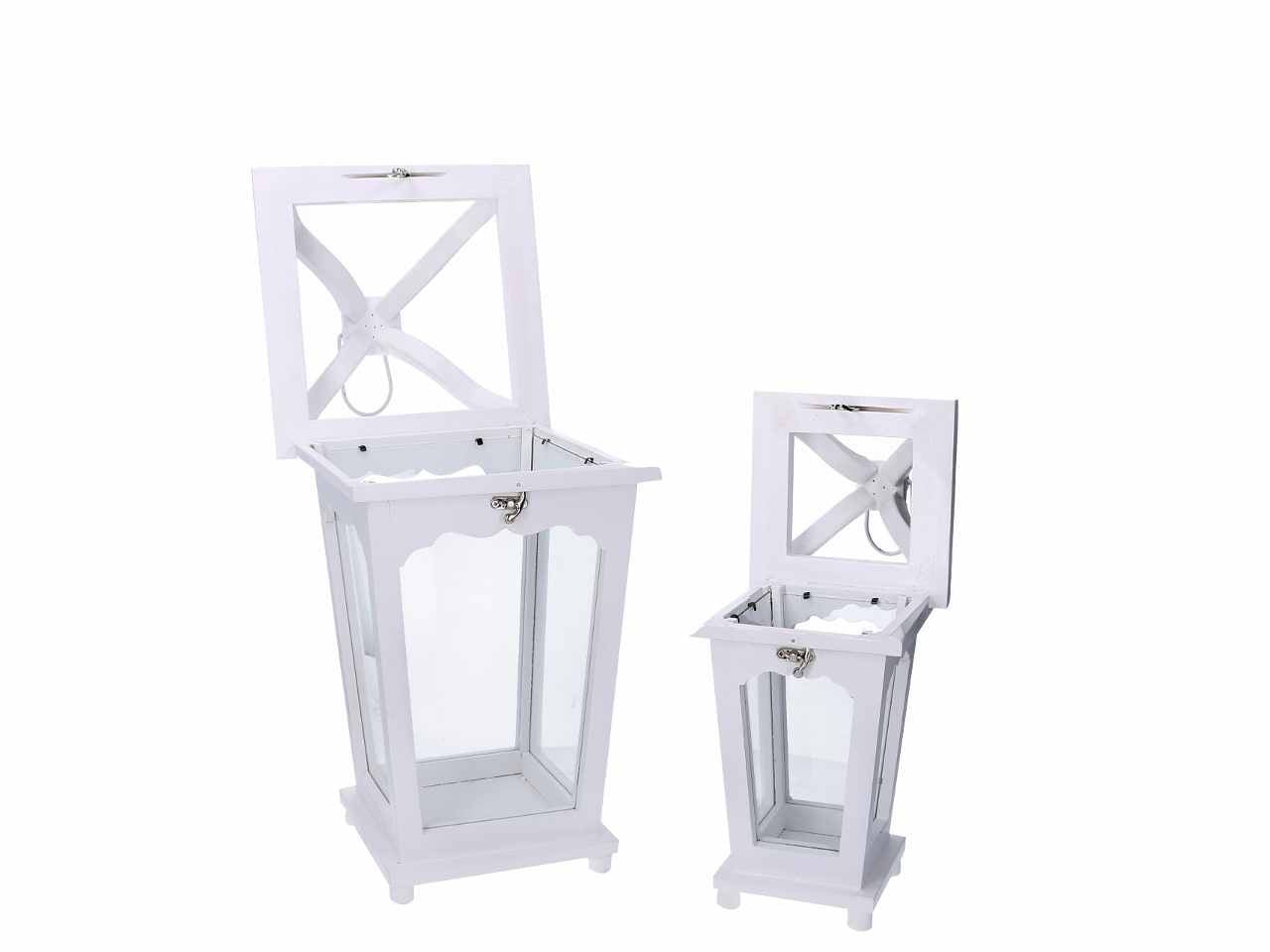 Lanterna legno 1-2 bianco rettangolare cm22,5x22,5h52