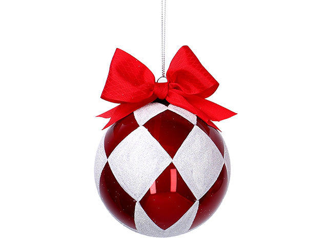 palline natalizie bianca/rossa bianco in vetro diametro 10cm
