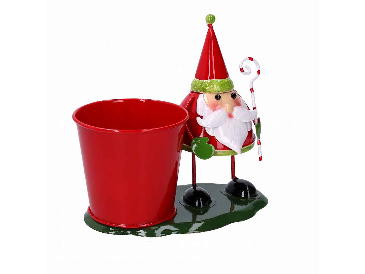 Portavaso metallo con babbo natale verde  cm19x11x17