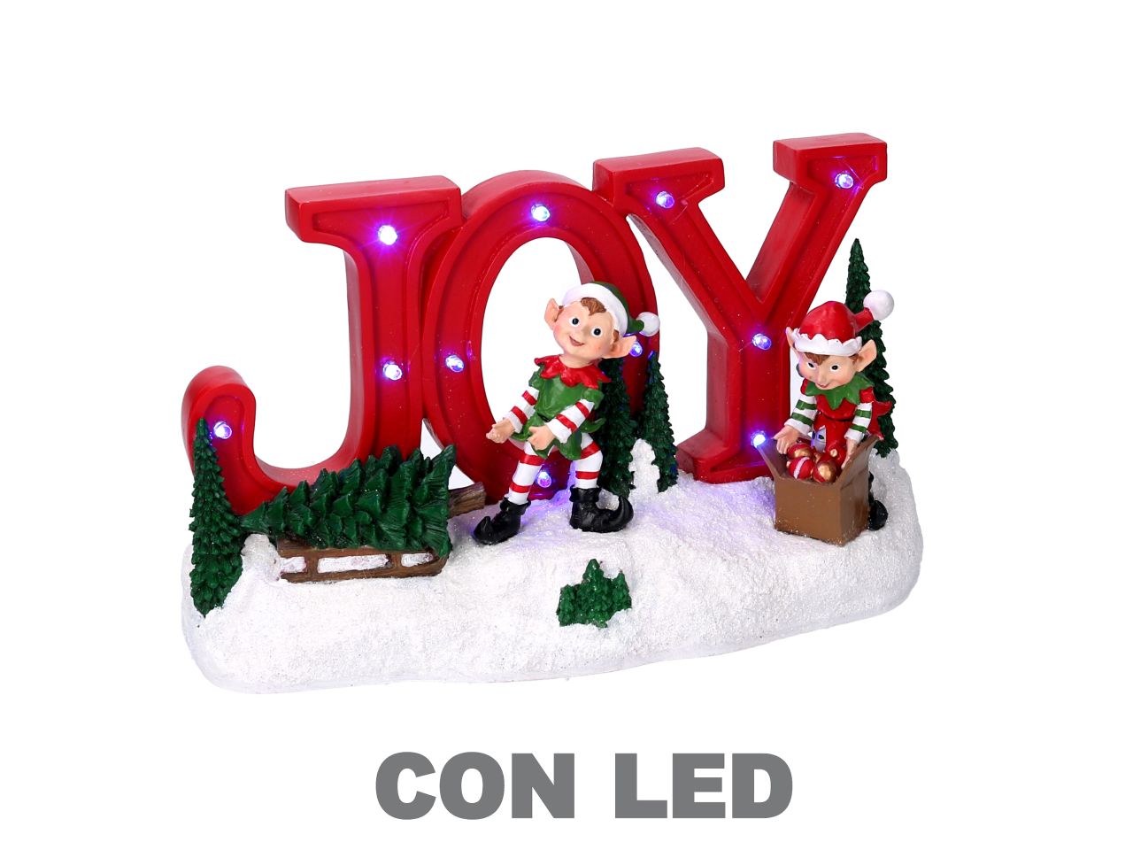 Scritta in resina con elfi e led colore rosso misura 29,5x8xh.17cm