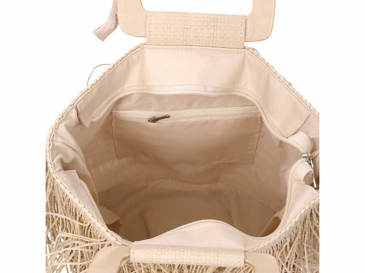 Borsa spiaggia con frange beige 33x24cm