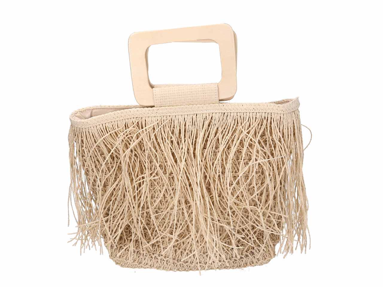 Borsa spiaggia con frange beige 33x24cm
