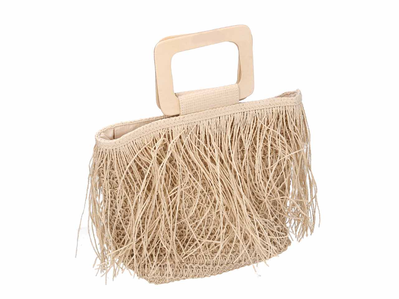 Borsa spiaggia con frange beige 33x24cm