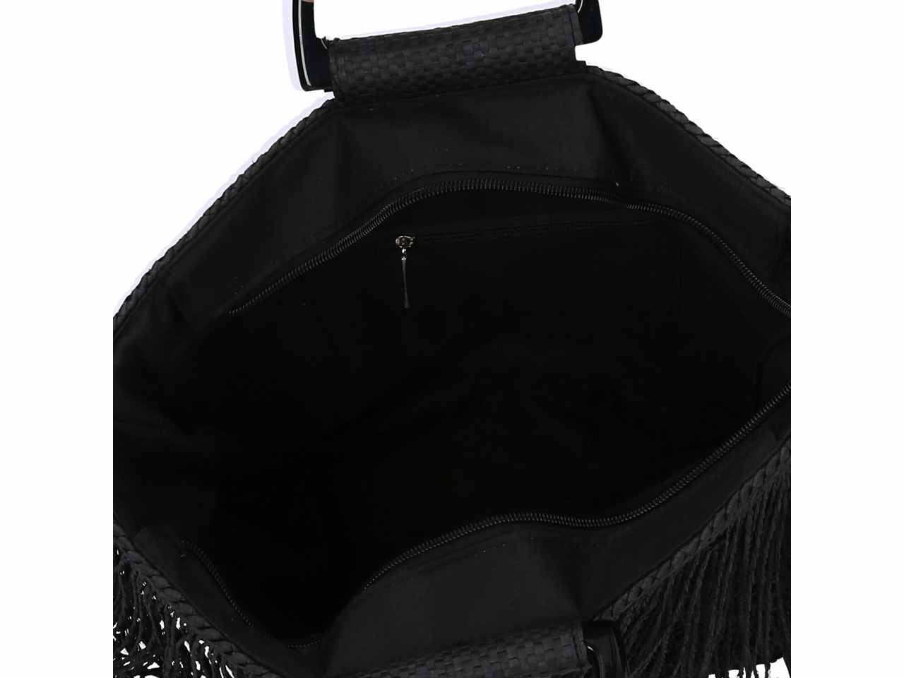Borsa spiaggia con frange nero 37x24cm