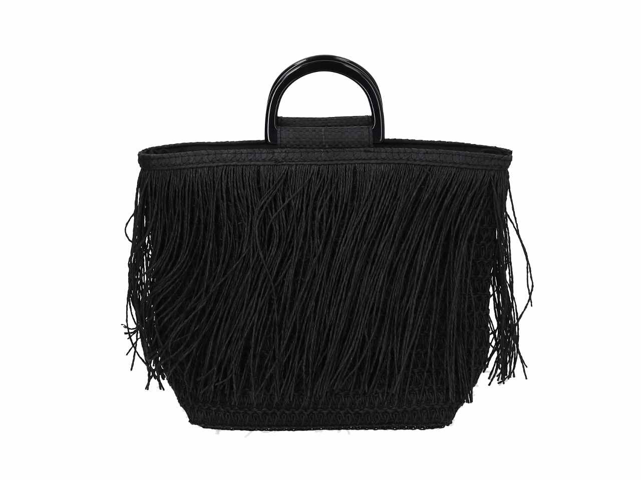 Borsa spiaggia con frange nero 37x24cm