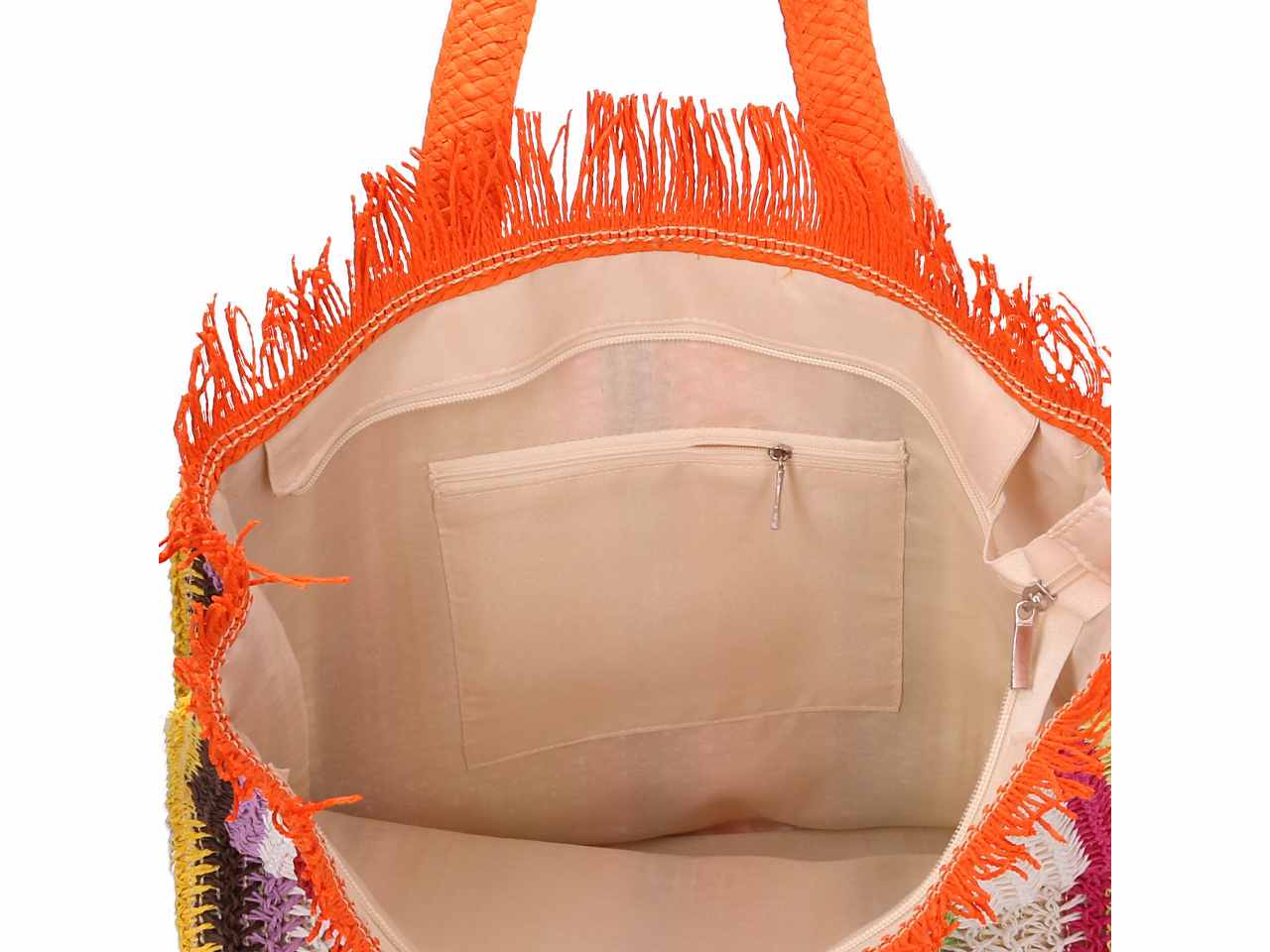 Borsa spiaggia con frange arancione 38x32cm
