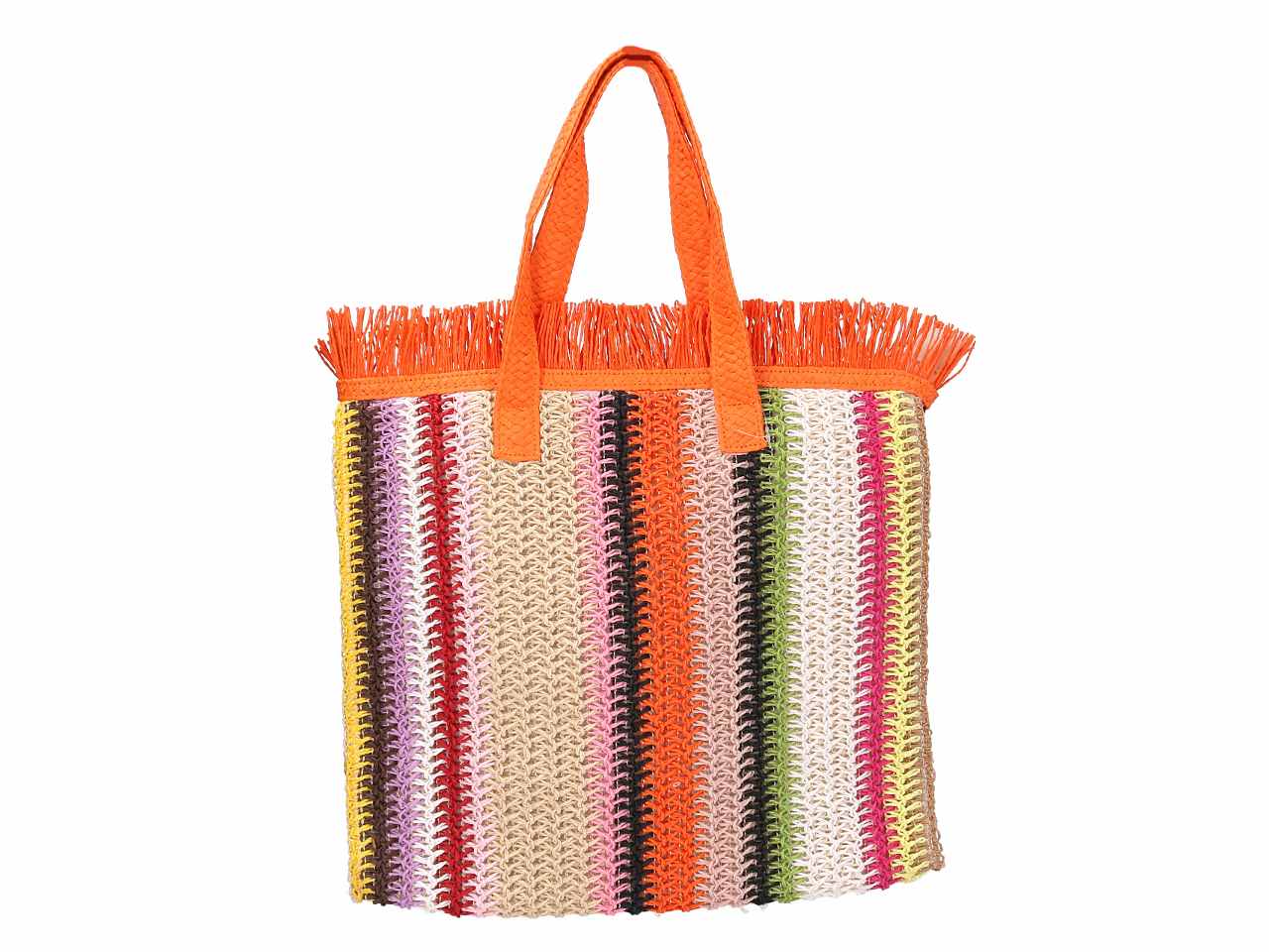 Borsa spiaggia con frange arancione 38x32cm