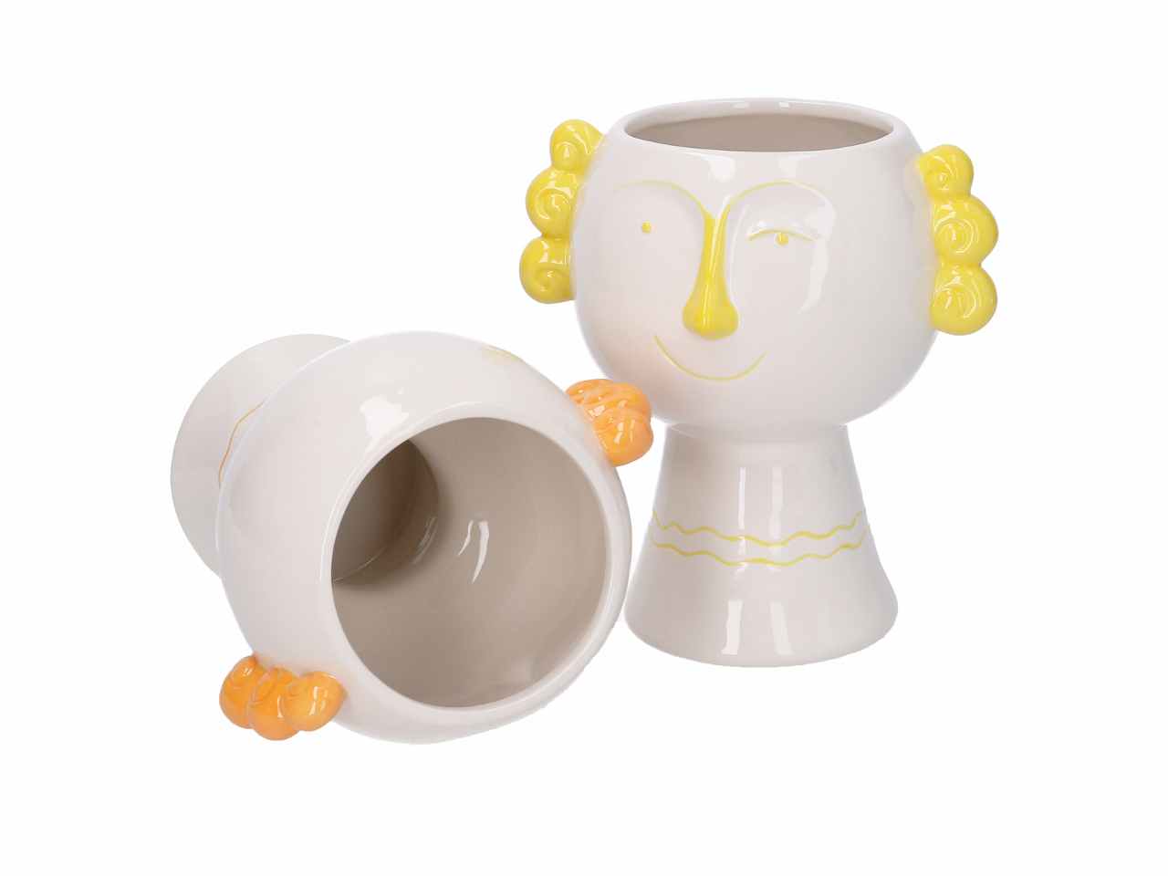 porta vaso ceramica viso giallo h20cm 5864580000