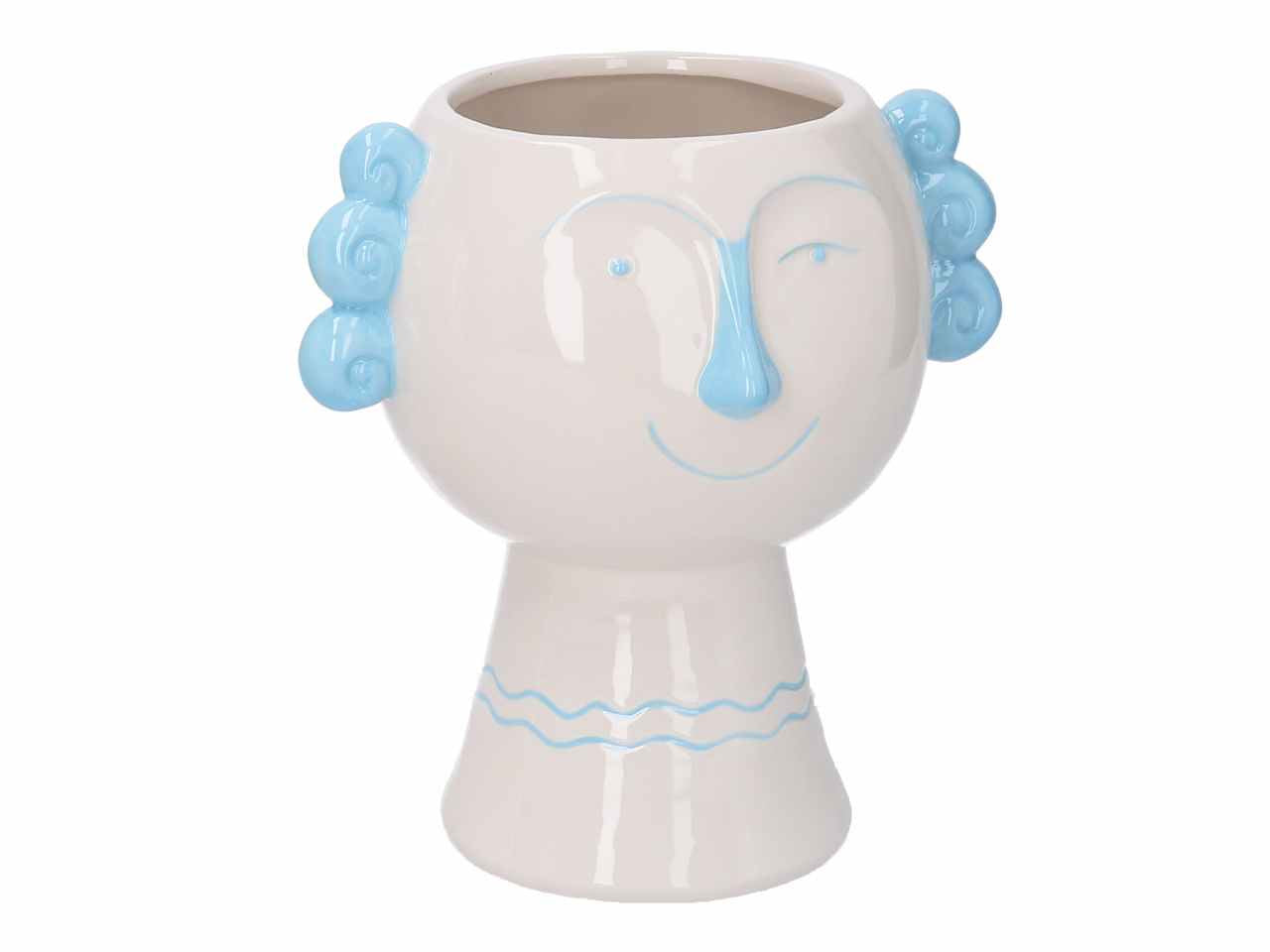 porta vaso ceramica viso azzurro h20cm5864600000