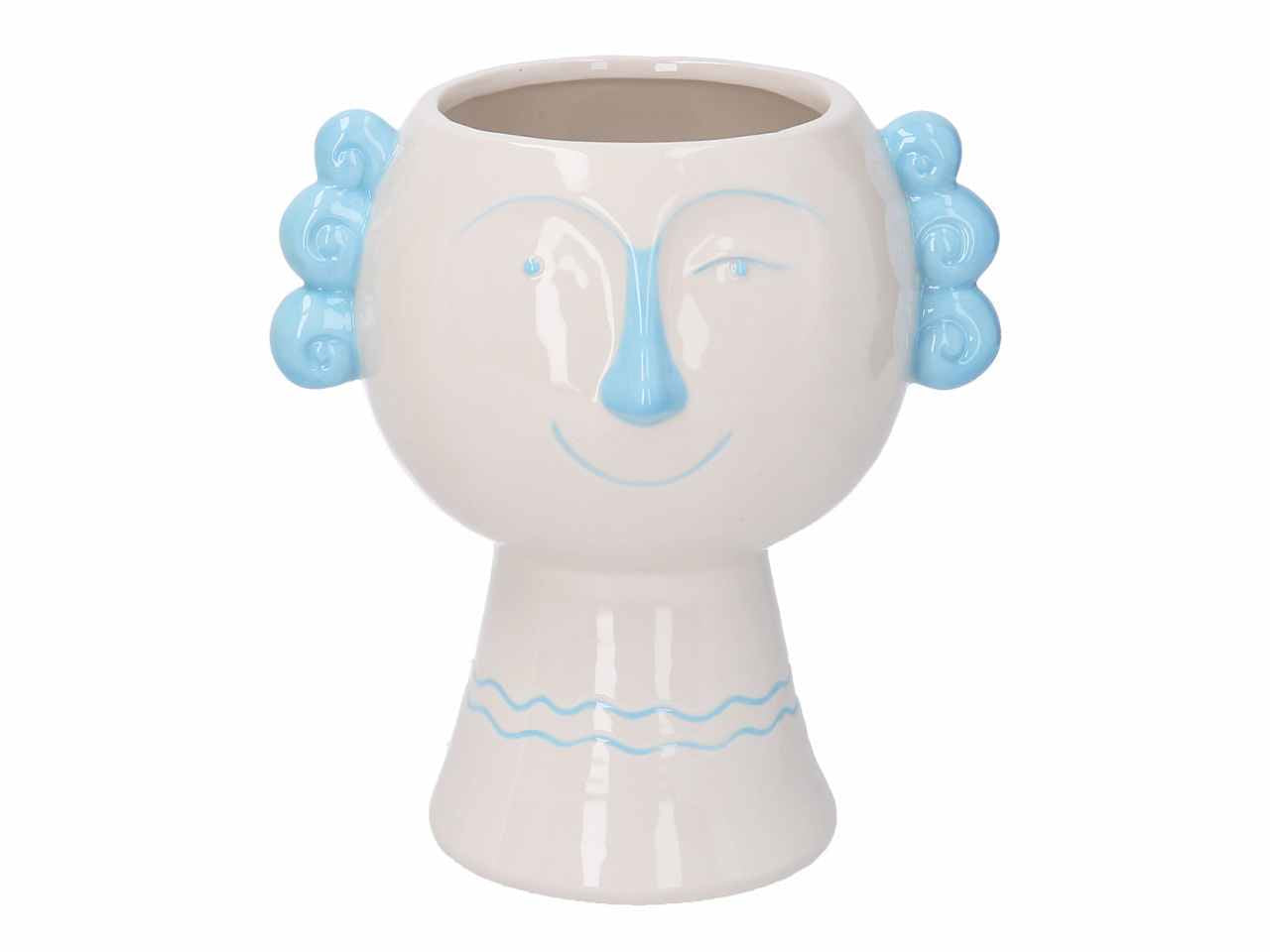 porta vaso ceramica viso azzurro h20cm5864600000