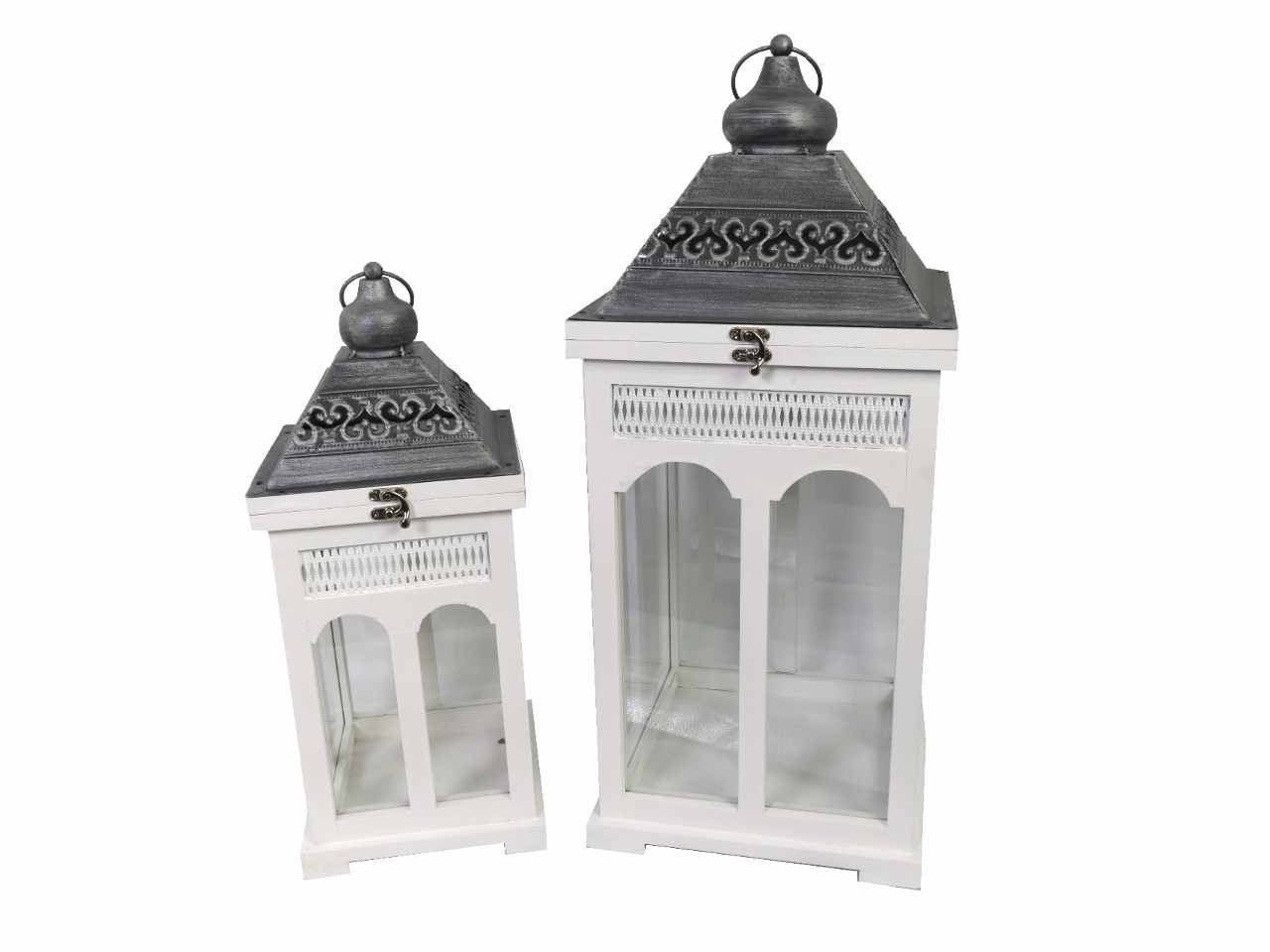 Lanterna legno metallo 1-2 bianco argent o quadro cm27x27h63