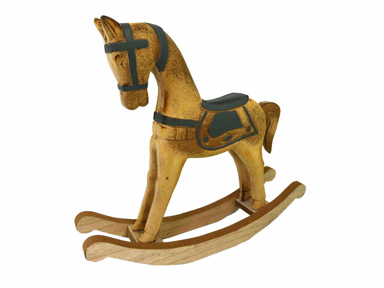 Cavallo a dondolo in legno colore verde acqua e marrone misura 26,5x6,5xh.22cm