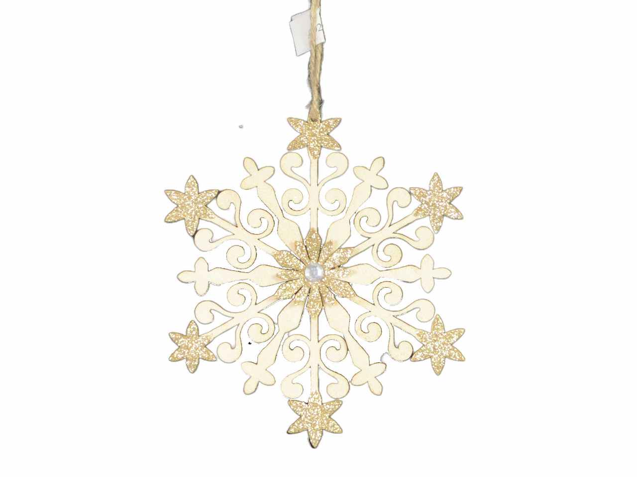 Fiocco di neve metallo bianco oro 3 assortiti cm14x1x14