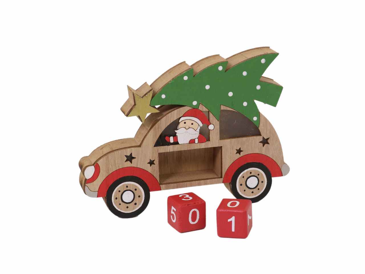 Macchina legno con babbo natale naturale  cm18x2,5x13