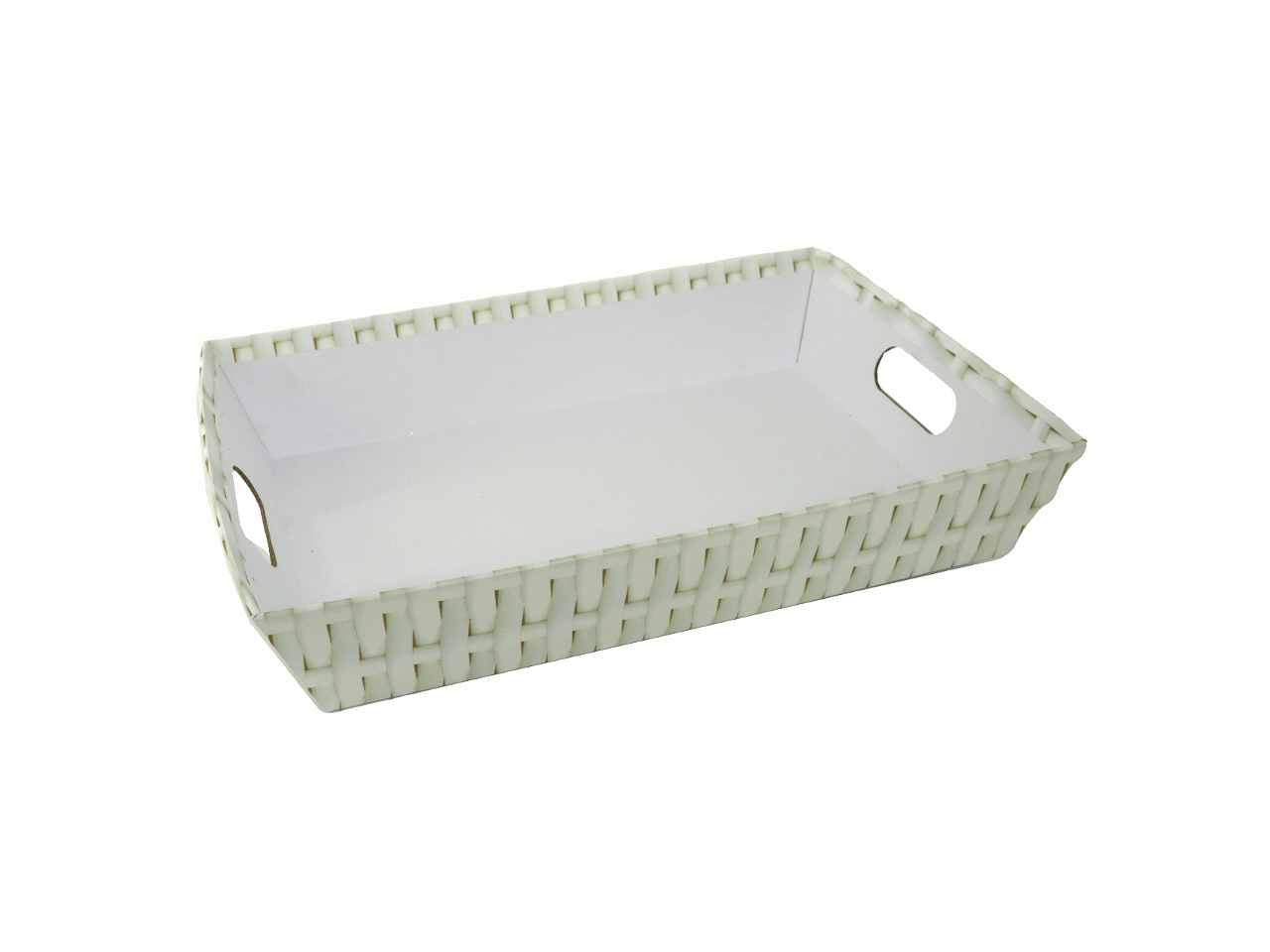 Cesta cartone effetto legno bianco rettangolare cm35x26h7
