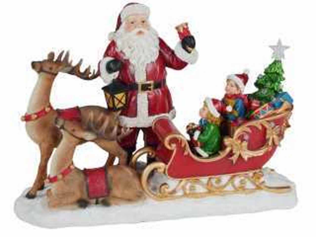 Babbo natale resina led con renna e slit ta rosso cm38,5x17,5x27