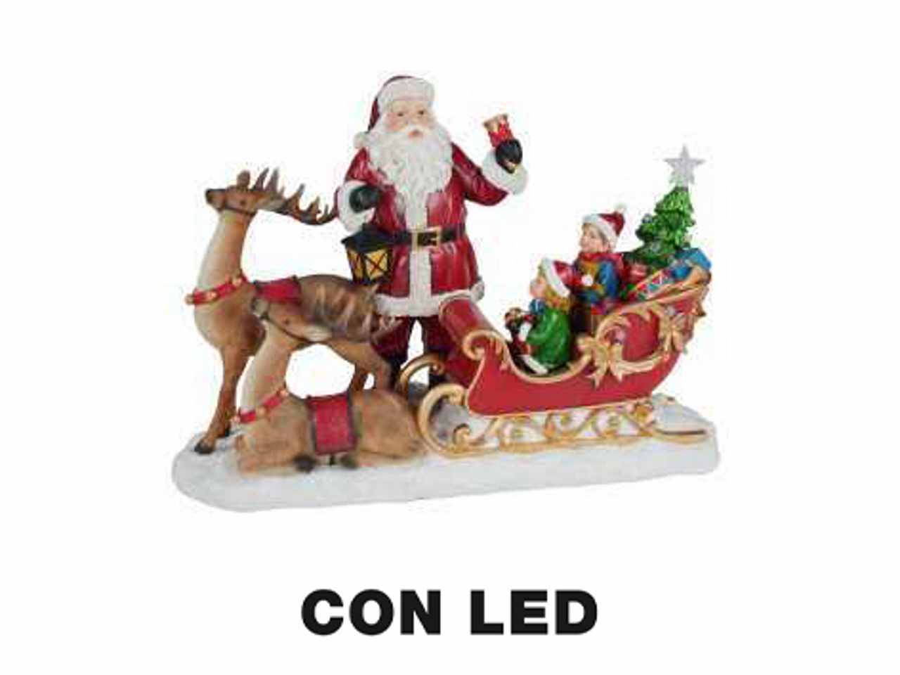 Babbo natale resina led con renna e slit ta rosso cm38,5x17,5x27