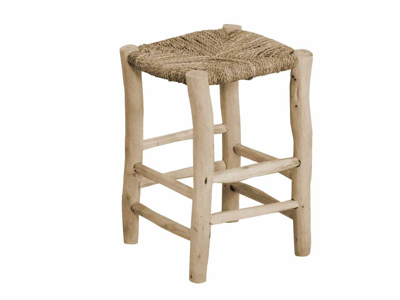 Sgabello da bar in legno impagliato quadrato 35x35xh.50cm