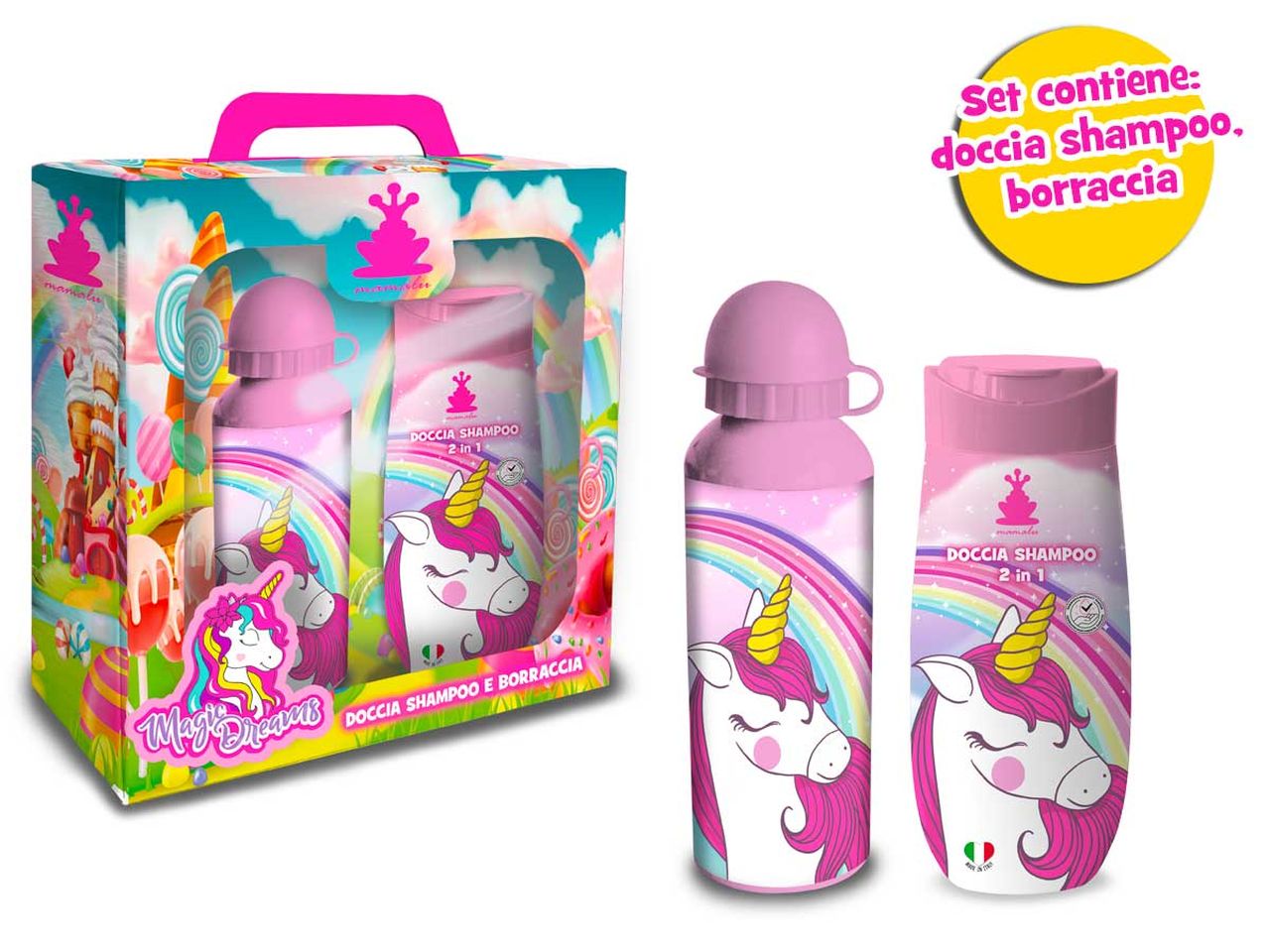 Doccia shampoo con borraccia unicorno