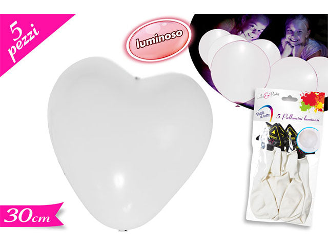 palloncini c/led cuore 5 pezzi 611508a