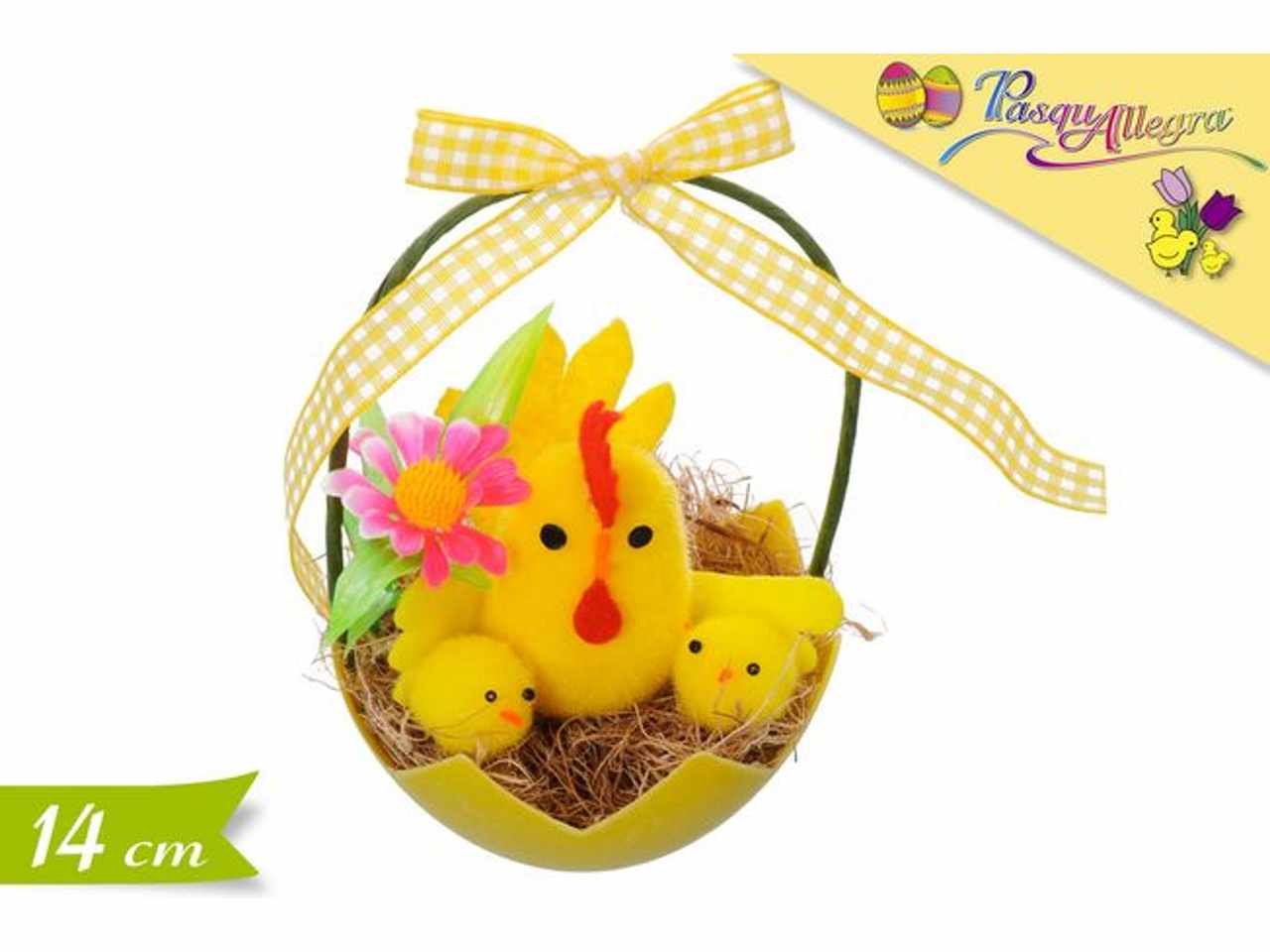CESTINO CON DECORAZIONI CHIOCCIA PULCINI E FIORE 14CM