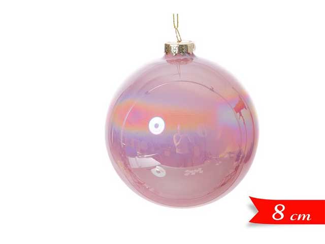 sfera rosa iridescente vetro 8cm 590496